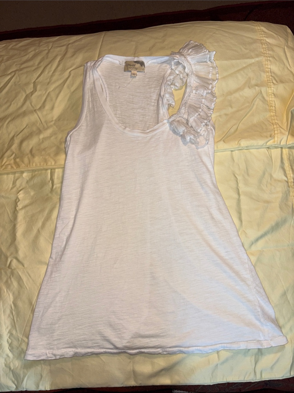 Elizabeth and James White One-Shoulder Ruffle Tank